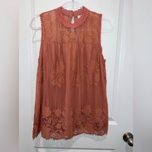 Style & Co. Rust Lace Sleeveless High-Neck Blouse